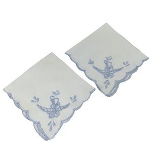 Vintage Set of 2 Embroidered Floral Hankies Scalloped Edges Soft Violet 10"x10"